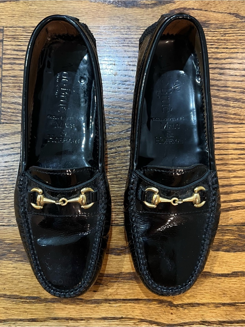 Aldo Bruè for Maus Hoffman Women’s Patent Leather Horsebit Loafers Sz 37.5 Black